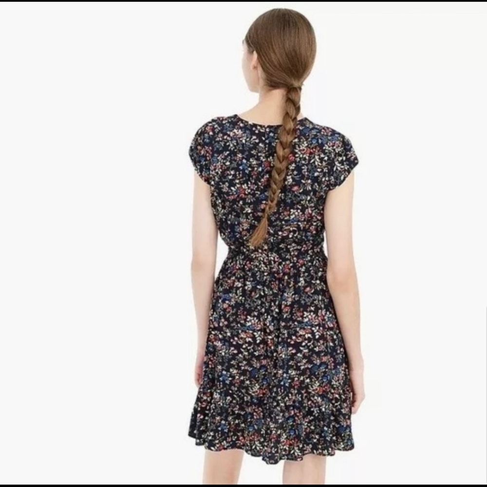 J.Crew Navy Floral Faux Wrap Ruffle-Front Dress - Picture 3 of 4